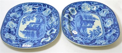 Lot 335 - Two 19th century blue and white meat plates, one decorated with Newark castle, circa 1820