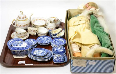 Lot 337 - An Armand Marseilles bisque headed doll, together with a Victorian blue and white 'Old Willow...