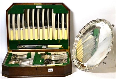 Lot 339 - A silver plated service of flatware in a fitted case; and a silver plated salver