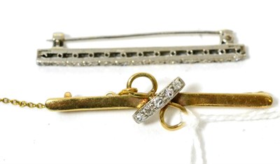 Lot 365 - A 9ct gold diamond bar brooch and another diamond bar brooch (2)