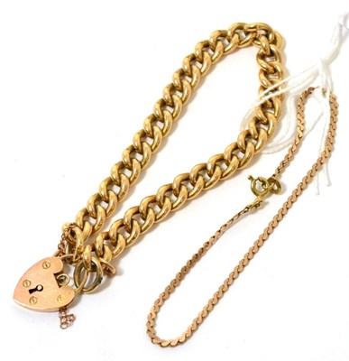 Lot 367 - A curb link bracelet, stamped '15' with a clasp stamped '9C' and a 9ct gold chain bracelet (2)