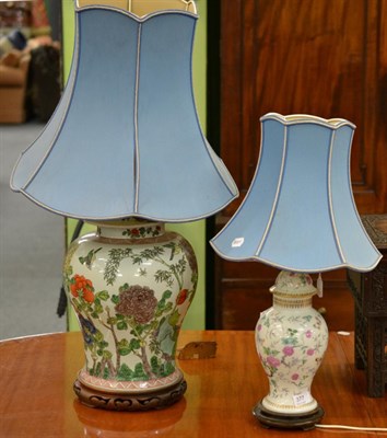 Lot 377 - A large Chinese famille verte lamp base and another smaller (2)