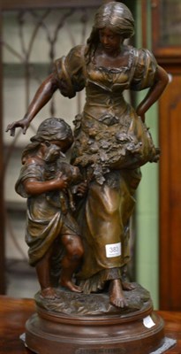 Lot 383 - After H Moreau, a spelter figure of a mother and child