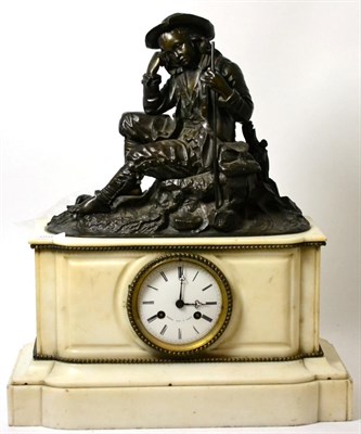 Lot 388 - A white marble and bronze striking mantel clock, signed Raingo Fres A Paris