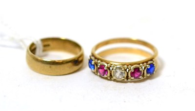 Lot 408 - A 9ct gold band ring and a gem set ring stamped '14K' (2)