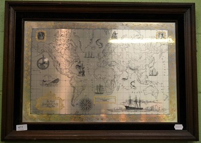 Lot 411 - A silver map for the Royal Geographical society, framed