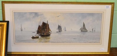 Lot 1045 - Charles S Motram (fl. 1876 - 1903) fishing vessels in a calm, watercolour