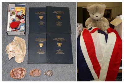 Lot 1066 - A group including a Union Jack, shells, teddy bear etc