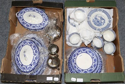 Lot 1072 - A part service of blue and white Maltese pattern dinner wares and a group of Wood & Sons Yuan...