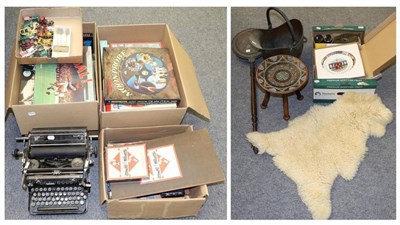 Lot 1078 - A quantity of board games and jigsaws, play worn cars, a typewriter, warming pan etc