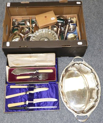 Lot 1080 - Various silver plate and EPNS wares including a Sheffield waiter, twin handled tray, flatware...