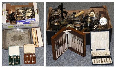 Lot 1083 - A quantity of silver plate including trophy cups, cutlery, tea sets etc (two boxes)