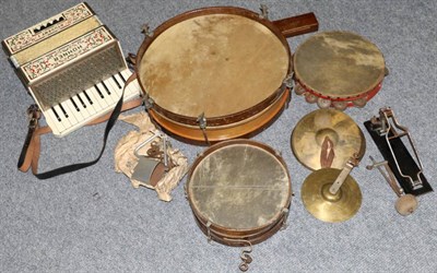 Lot 1085 - Hohner accordion and a small drum kit