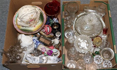 Lot 1096 - Seven boxes of miscellaneous china and glass including decanters, drinking glasses, part tea...