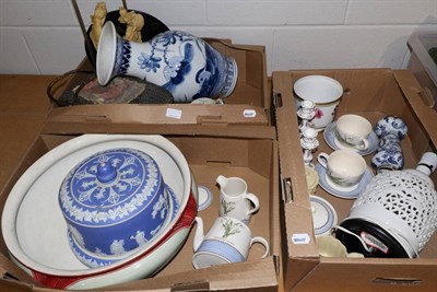 Lot 1101 - Three boxes of miscellaneous china including wash bowl, cheese dome, vases etc