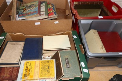 Lot 1106 - Five boxes of various books including children's annuals, reference works, bound Punch volumes etc