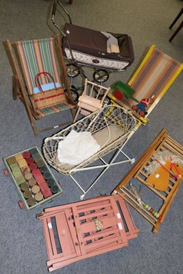 Lot 1115 - A collection of wooden toys, pram, tea set etc (qty)