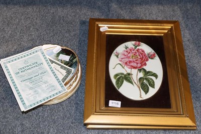 Lot 1116 - A pair of 20th Century handpainted oval porcelain plaques with roses, framed and glazed;...