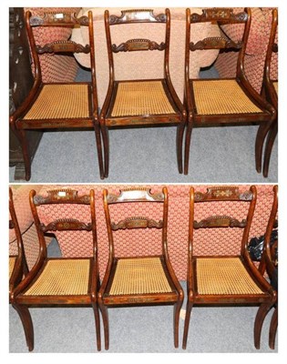 Lot 1171 - A set of eight brass inlaid rosewood Regency dining chairs (a.f.)