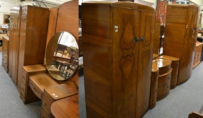 Lot 1192 - A pine dresser, a 1930's oak three piece bedroom suite etc