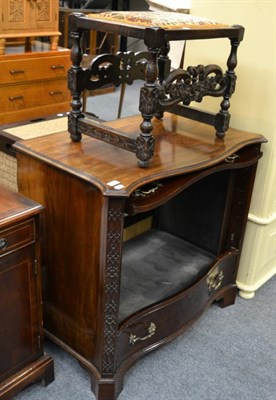 Lot 1206 - An oak stool, a TV cabinet and two wicker boxes (4)