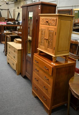 Lot 1208 - An oak wardrobe, a chest, a glazed cabinet, a pine dressing chest and a bedside cupboard (5)