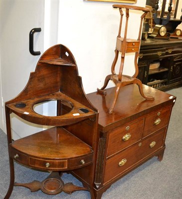 Lot 1223 - A 19th century mahogany two height chest, together with a corner washstand and a George III wig...