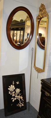 Lot 1225 - A Chinese picture, an oval mirror and a gilt mirror (3)