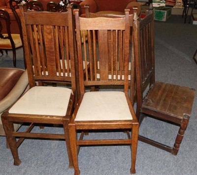 Lot 1228 - A set of four Arts & Crafts style chairs together with a period chair (a.f.) (5)