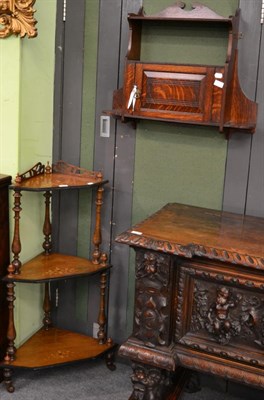 Lot 1237 - A Victorian rosewood three tier whatnot and an oak wall cabinet