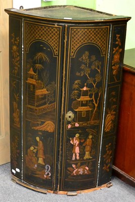 Lot 1247 - A 19th century chinoiserie bow fronted hanging corner cupboard