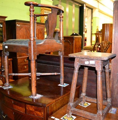 Lot 1251 - An 18th century oak joint stool together with a 19th century oak corner chair