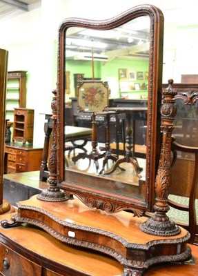 Lot 1270 - An intricately carved Victorian toilet mirror each upright carved with an initial