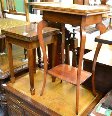 Lot 1279 - A reproduction string inlaid, crossbanded envelope occasional table and another occasional table