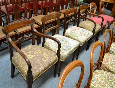 Lot 1306 - A set of four Regency mahogany dining chairs including two carvers together with a pair of...