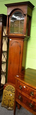 Lot 1369 - An oak longcase clock, late 18th century, with a later arched dial, with battery driven movement