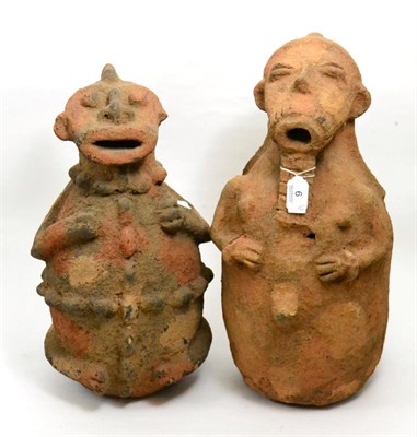 Lot 6 - Two Terracotta Manbilla, Cameroon Grassland Art (stylised figures), 41cm and 45cm high