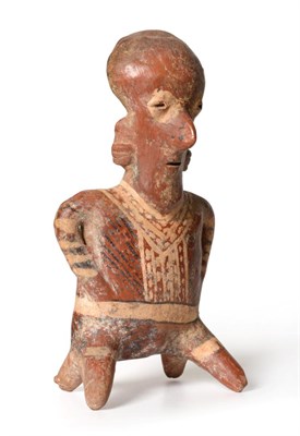 Lot 13 - A Nayarit painted pottery figure, or dignitary, circa 250 BCE-200 AD, modelled in the round, on...