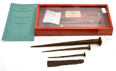 Lot 57 - A cased set of 4 Roman iron nails, circa 80-100 AD, Roman legionary fortress, Inchtuthil,...