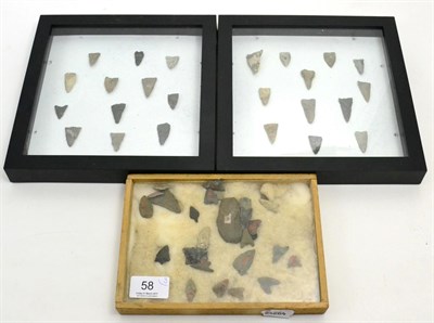 Lot 58 - A collection of Japanese Jomon carved flint and stone arrowheads, circa 2500-1500 BCE, in a...