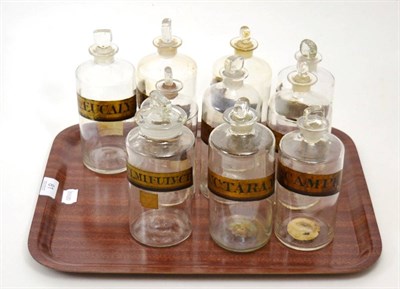 Lot 81 - Ten apothecary bottles with stoppers, with gold labels