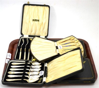 Lot 107 - Five cased silver cutlery sets