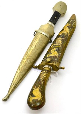 Lot 132 - A hand painted dagger and sheath with another (2)