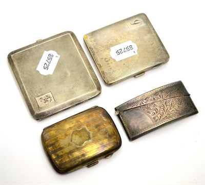 Lot 194 - Three silver cigarette cases and a silver visiting card case