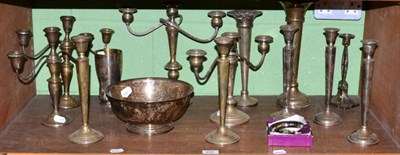 Lot 202 - Quantity of silver plate including candelabra and candlesticks, together with a small dish by...