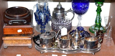 Lot 238 - Group of 19th century glass including over sized blue flash glass goblet, flash glass inkwell,...