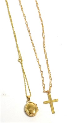 Lot 265 - A 9ct gold locket on chain and a cross pendant on chain