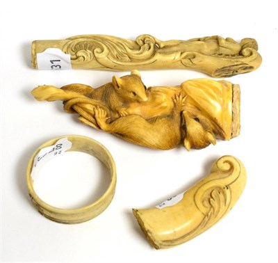 Lot 272 - Japanese ivory handle, two other handles and a napkin ring, all Meiji period