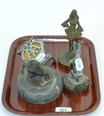 Lot 301 - Three various radiator cap car mascots and an AA badge