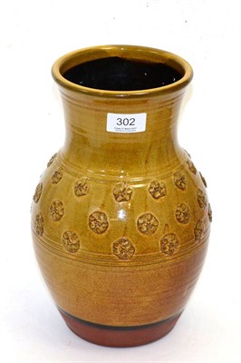 Lot 302 - Coxwold pottery bronze glazed baluster vase